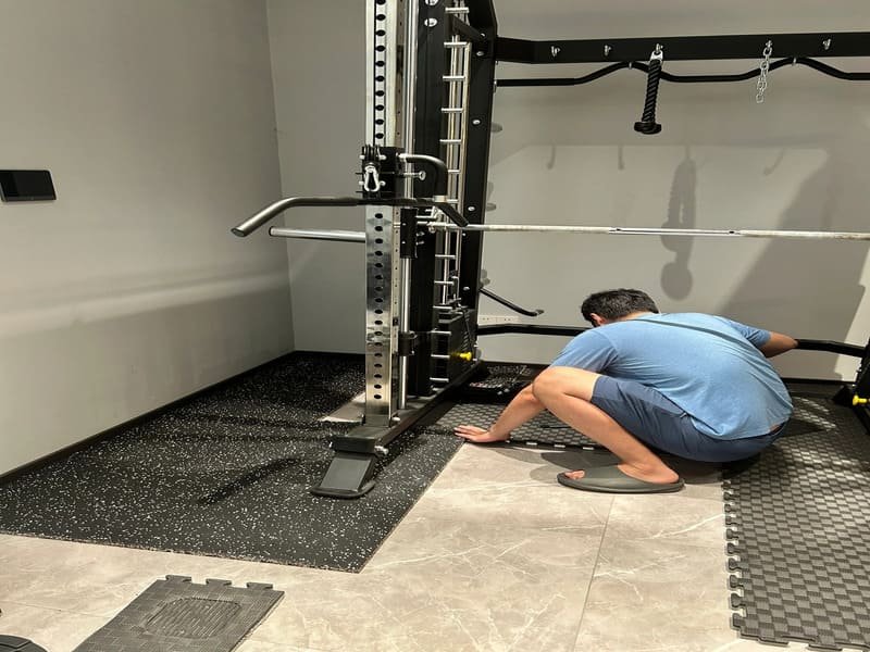 Clean vs dirty rubber gym flooring with chalk